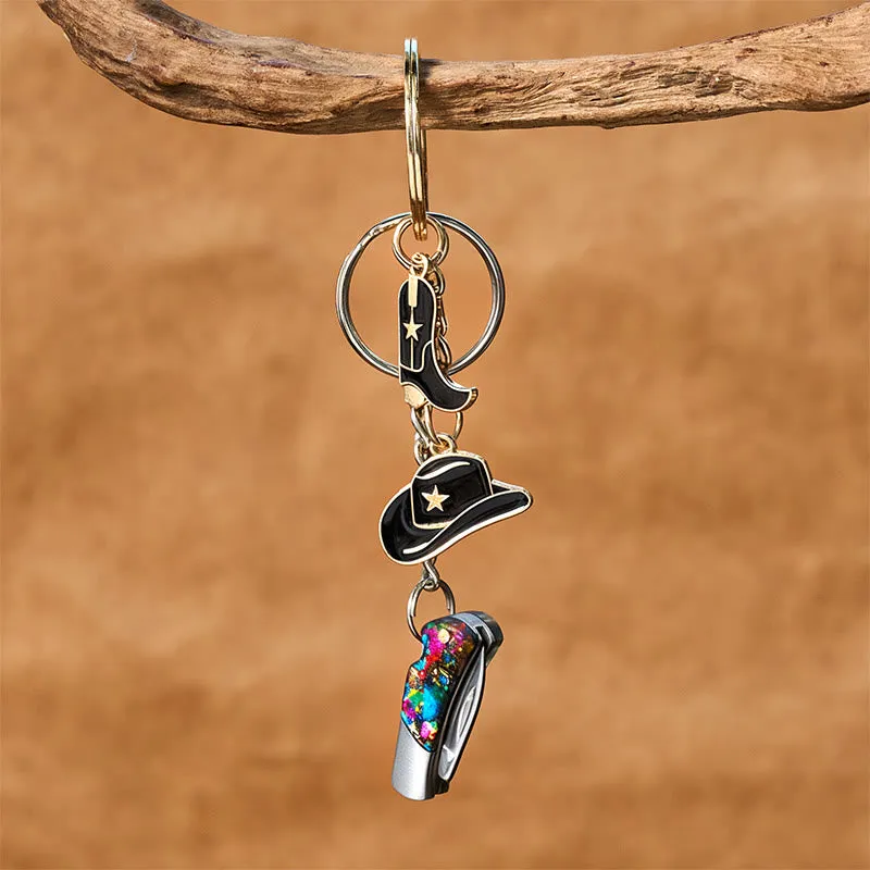 Western Style Boot & Hat Pendant Colorful Folding Knife Keychain sold by FloralTrip