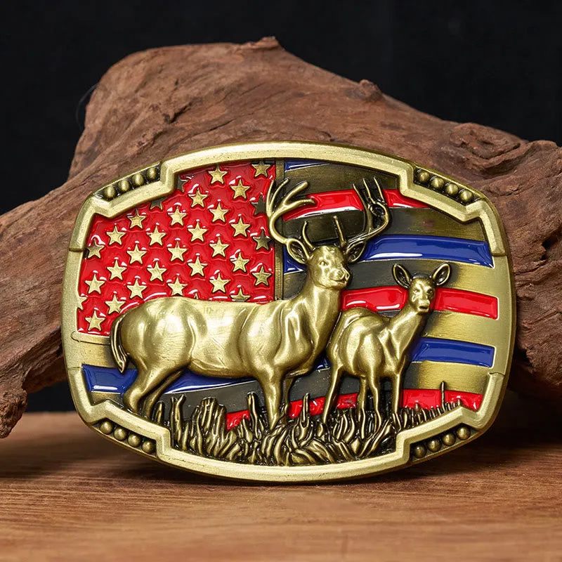 Men's Vintage Star-spangled Deer Colorful Buckle Leather Belt sold by FloralTrip