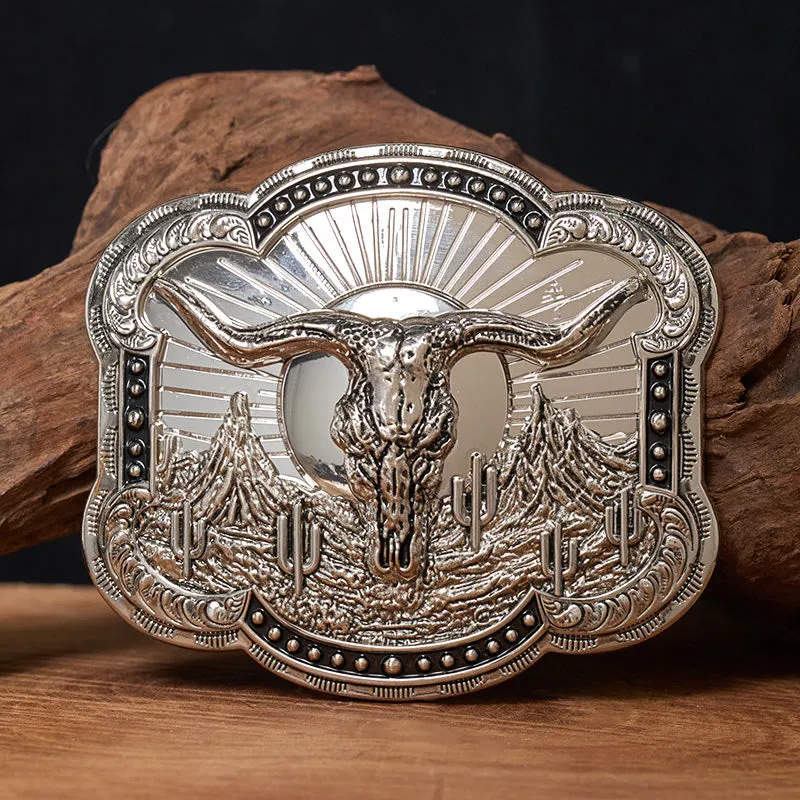 Men's Silver Western Desert Bullhead Relief Buckle Leather Belt sold by FloralTrip