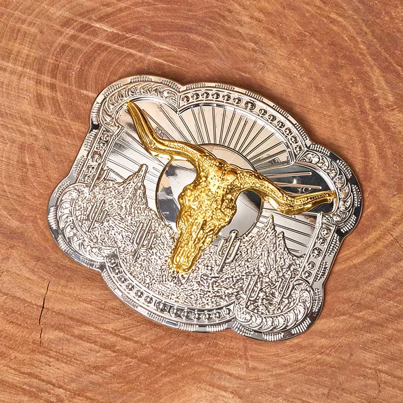 Men's Silver Western Desert Bullhead Relief Buckle Leather Belt sold by FloralTrip product image thumbnail 3