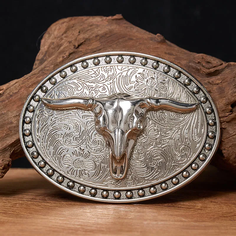 Men's Silver Longhorn Bullhead Oval Buckle Leather Belt sold by FloralTrip