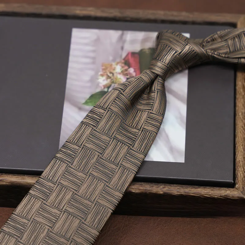 Men's Retro Brown Checkered Texture Formal Necktie made by FloralTrip