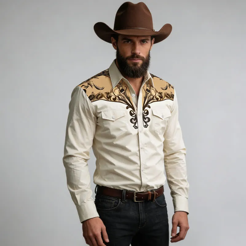 Men's Baroque Scroll 3D Printed Western Long Sleeves Shirt sold by FloralTrip product image thumbnail 5