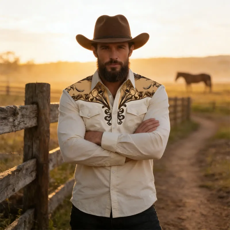 Men's Baroque Scroll 3D Printed Western Long Sleeves Shirt sold by FloralTrip product image thumbnail 2