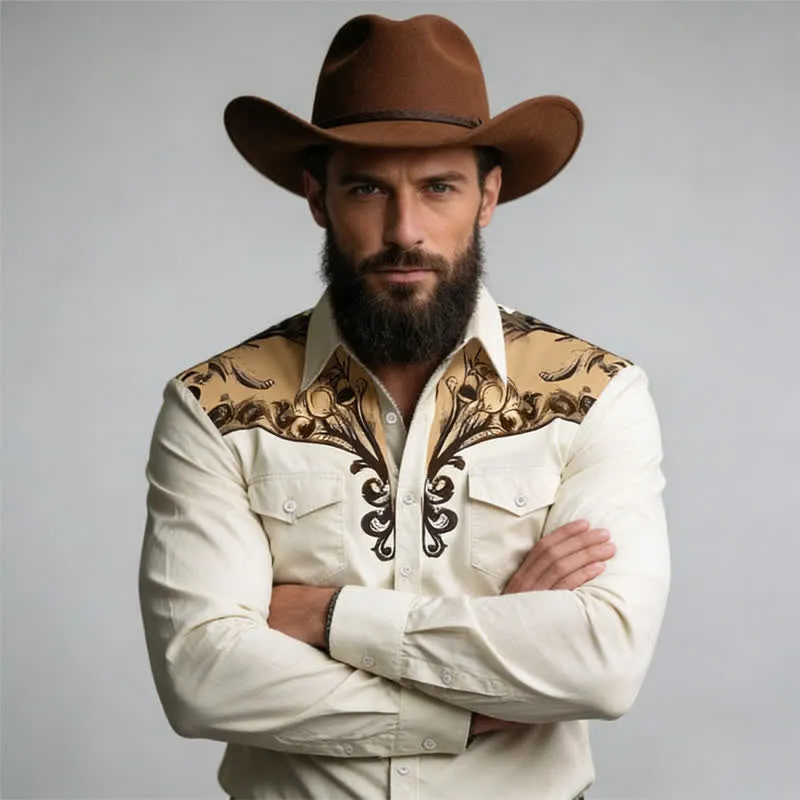 Men's Baroque Scroll 3D Printed Western Long Sleeves Shirt sold by FloralTrip product image thumbnail 3