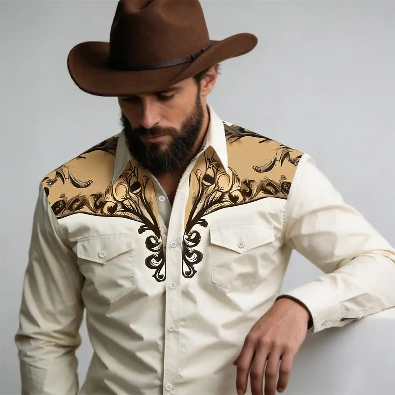 Men's Baroque Scroll 3D Printed Western Long Sleeves Shirt sold by FloralTrip product image thumbnail 4