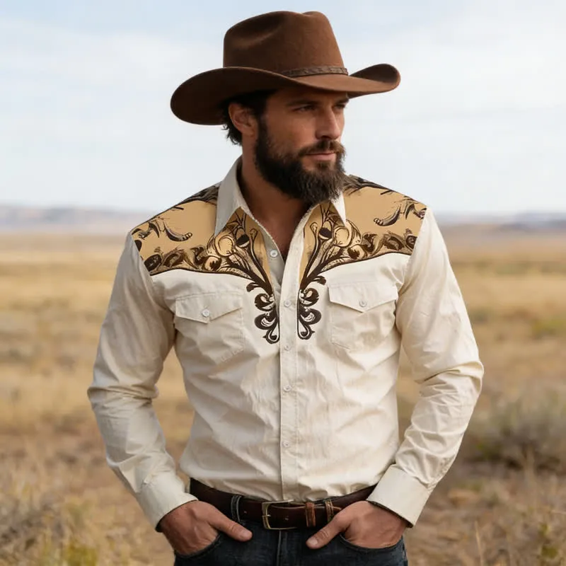 Men's Baroque Scroll 3D Printed Western Long Sleeves Shirt sold by FloralTrip