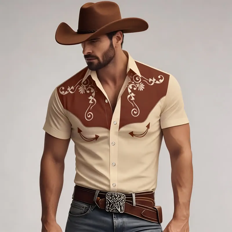Men's Western Cowboy Scrollwork 3D Printed Contrast Yoke Shirt sold by FloralTrip product image thumbnail 5
