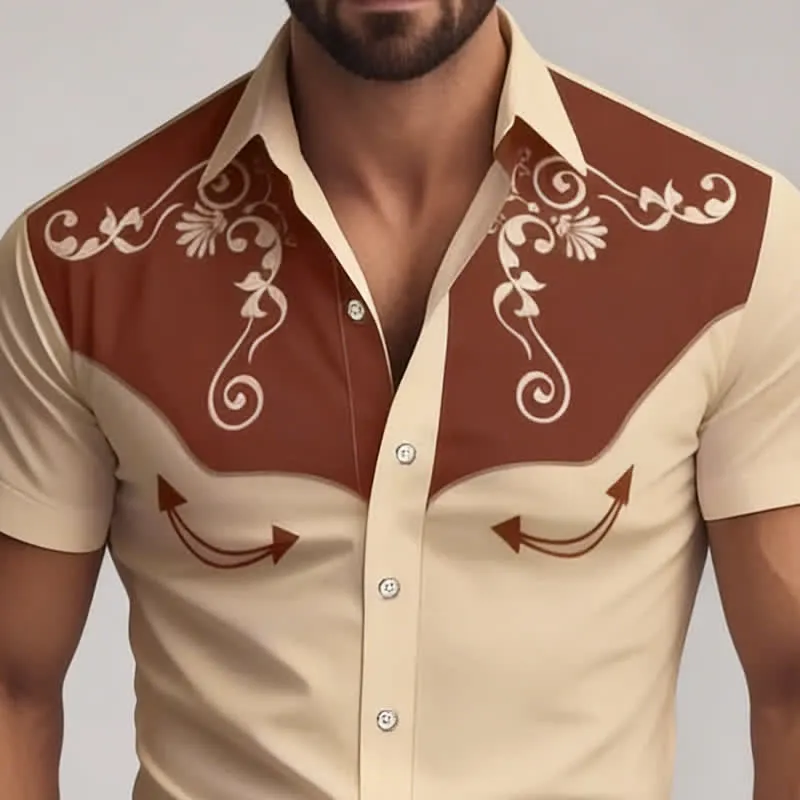 Men's Western Cowboy Scrollwork 3D Printed Contrast Yoke Shirt sold by FloralTrip product image thumbnail 2