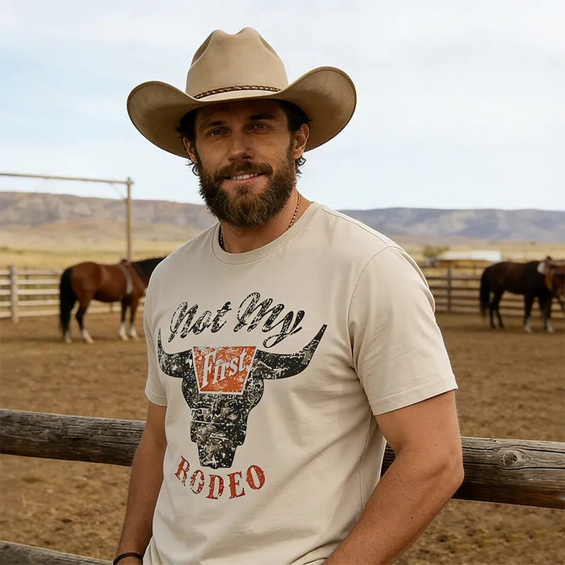 Retro Western Bullhead Rodeo Printed Short Sleeve T-shirt made by FloralTrip