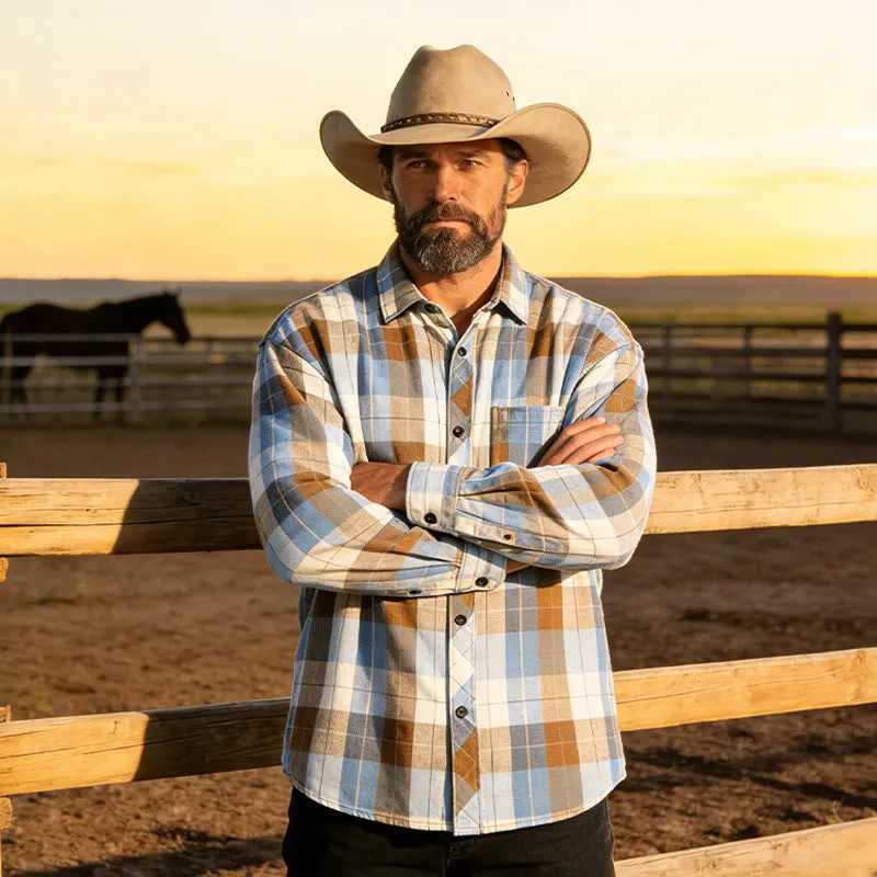 Men's Retro Checkered Western Cowboy Long Sleeved Shirt made by FloralTrip