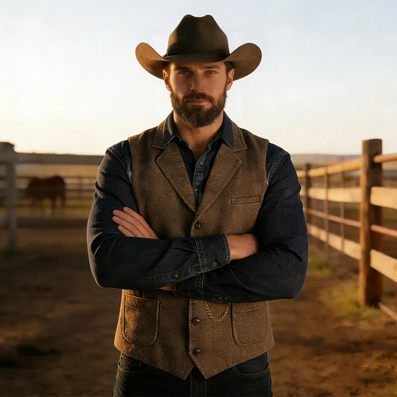 Men's Western Style Herringbone Pattern Single Breasted Vest With Chain made by FloralTrip