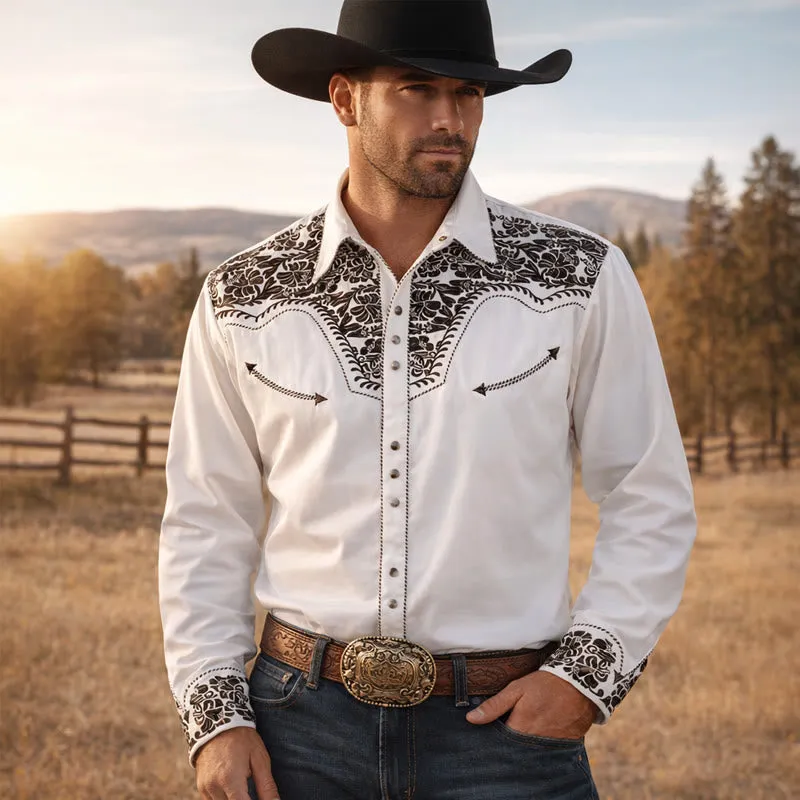 Western Retro Floral Print White Cowboy Shirt made by FloralTrip