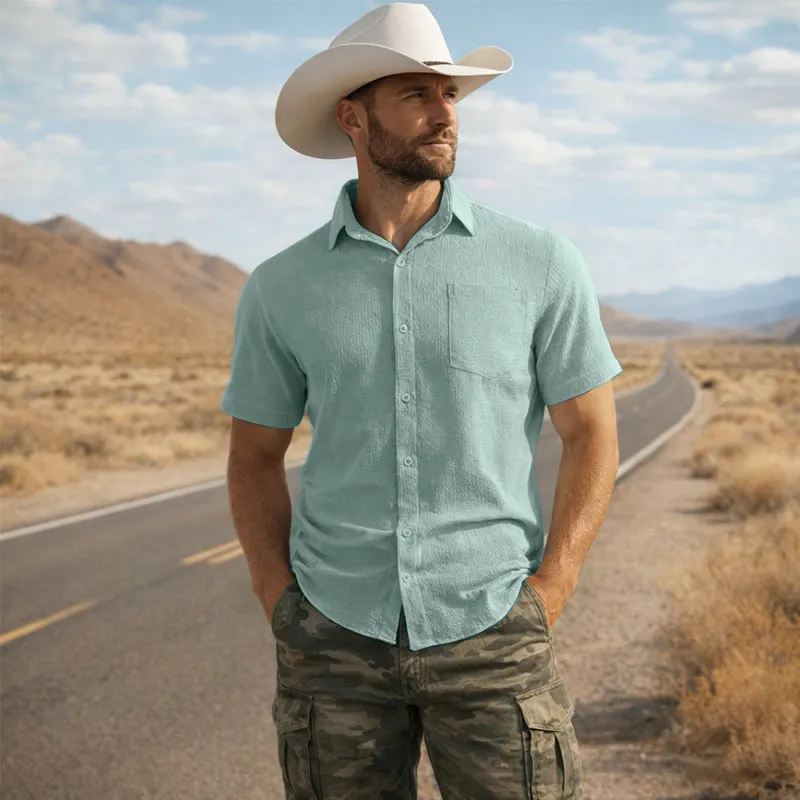 Men's Summer Solid Color Lapel Pocket Shirt sold by FloralTrip product image thumbnail 4