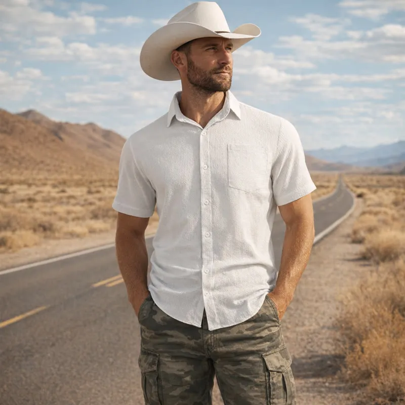 Men's Summer Solid Color Lapel Pocket Shirt sold by FloralTrip