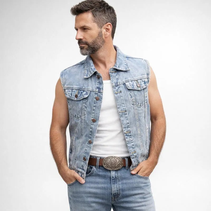 Men's Western Style Double Pockets Denim Vest sold by FloralTrip product image thumbnail 3