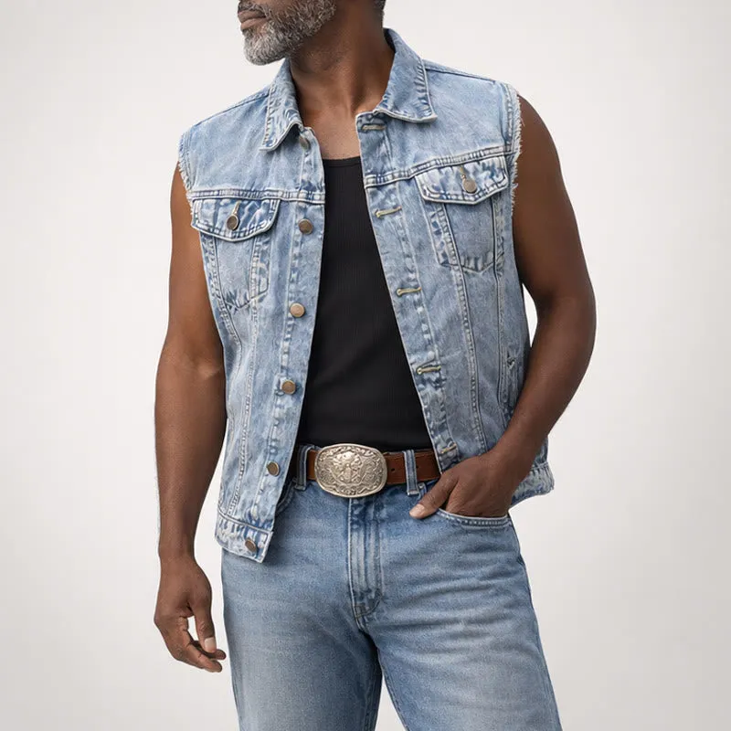 Men's Western Style Double Pockets Denim Vest sold by FloralTrip product image thumbnail 2