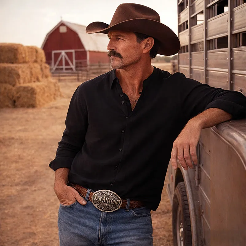 Men's Retro Henry Collar Breathable Solid Color Shirt sold by FloralTrip product image thumbnail 5