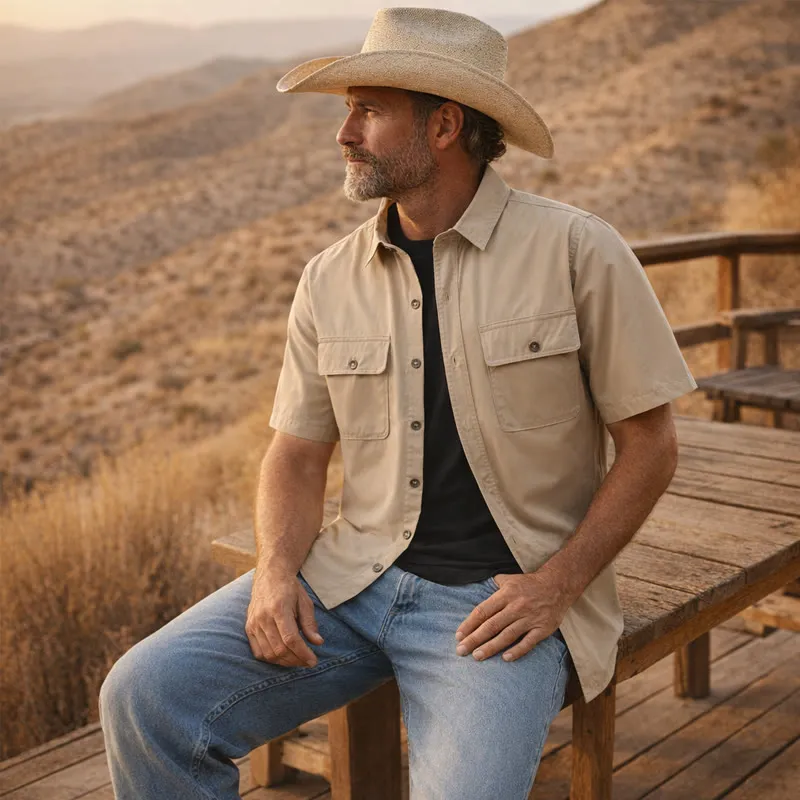 Men's Summer Workwear Cowboy Shirt With Chest Pockets made by FloralTrip