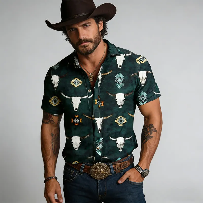 Men's Bull Skull & Aztec Geometric 3D Print Shirt sold by FloralTrip product image thumbnail 2