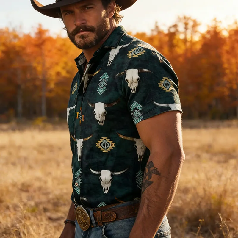 Men's Bull Skull & Aztec Geometric 3D Print Shirt sold by FloralTrip product image thumbnail 4