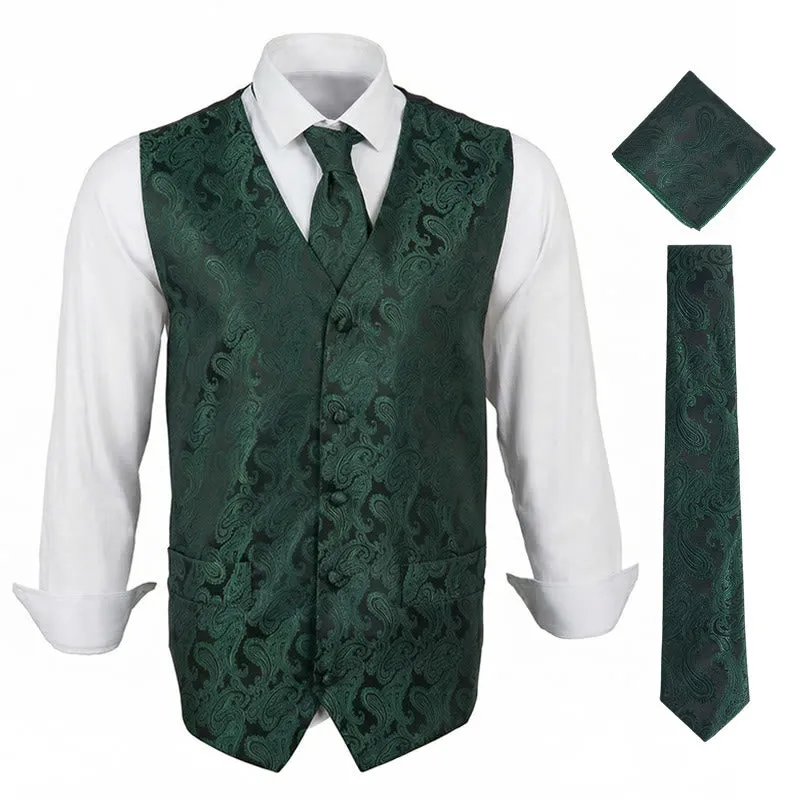 3Pcs Men's Elegant Paisley Jacquard Suit Vest Set made by FloralTrip