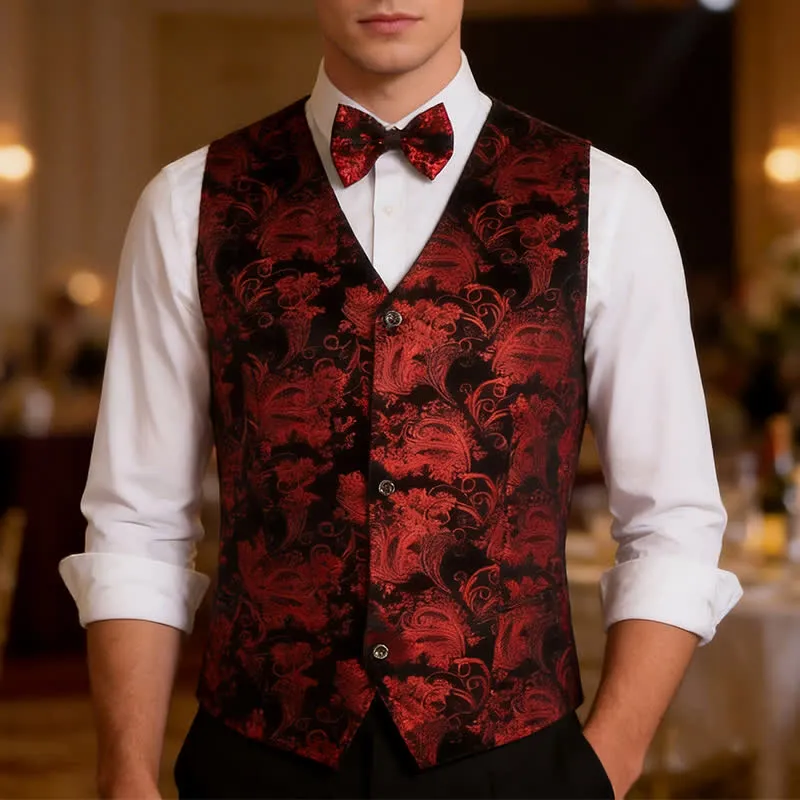 Men's Elegant Paisley Hot Stamped Pattern V-neck Vest With Bow Tie sold by FloralTrip product image thumbnail 4