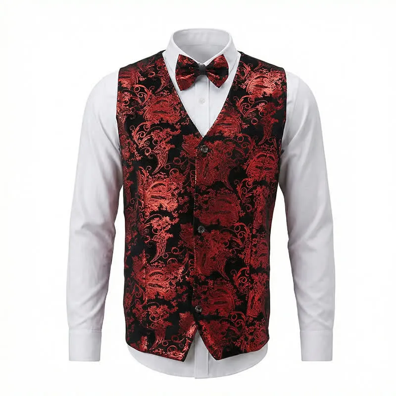 Men's Elegant Paisley Hot Stamped Pattern V-neck Vest With Bow Tie sold by FloralTrip product image thumbnail 5