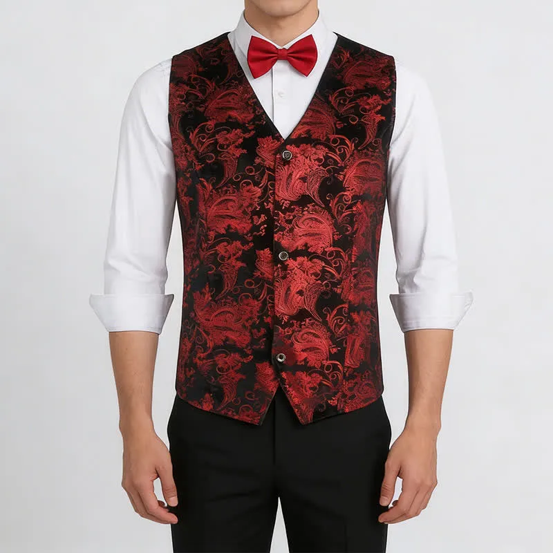 Men's Elegant Paisley Hot Stamped Pattern V-neck Vest With Bow Tie sold by FloralTrip product image thumbnail 2