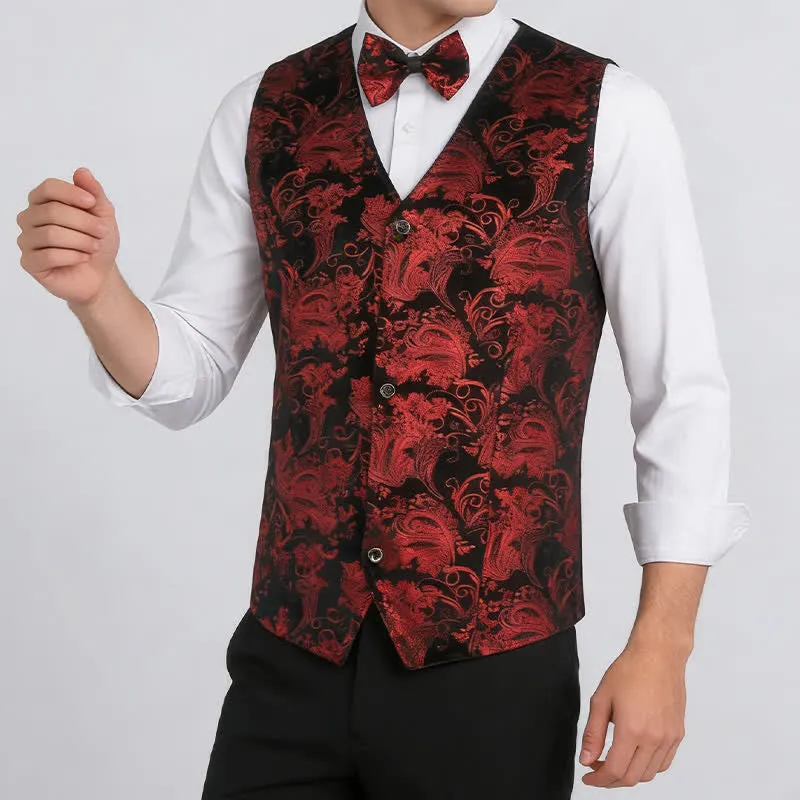 Men's Elegant Paisley Hot Stamped Pattern V-neck Vest With Bow Tie sold by FloralTrip product image thumbnail 3