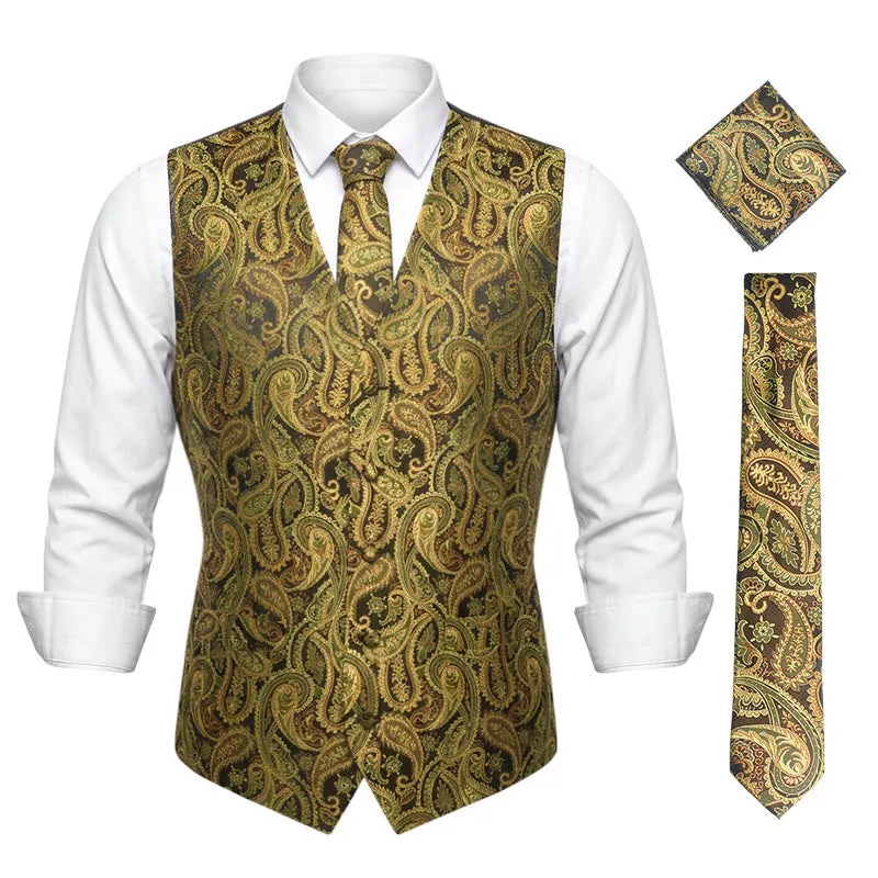 3Pcs Men's Fashion Jacquard Paisley Pattern Vest Set made by FloralTrip