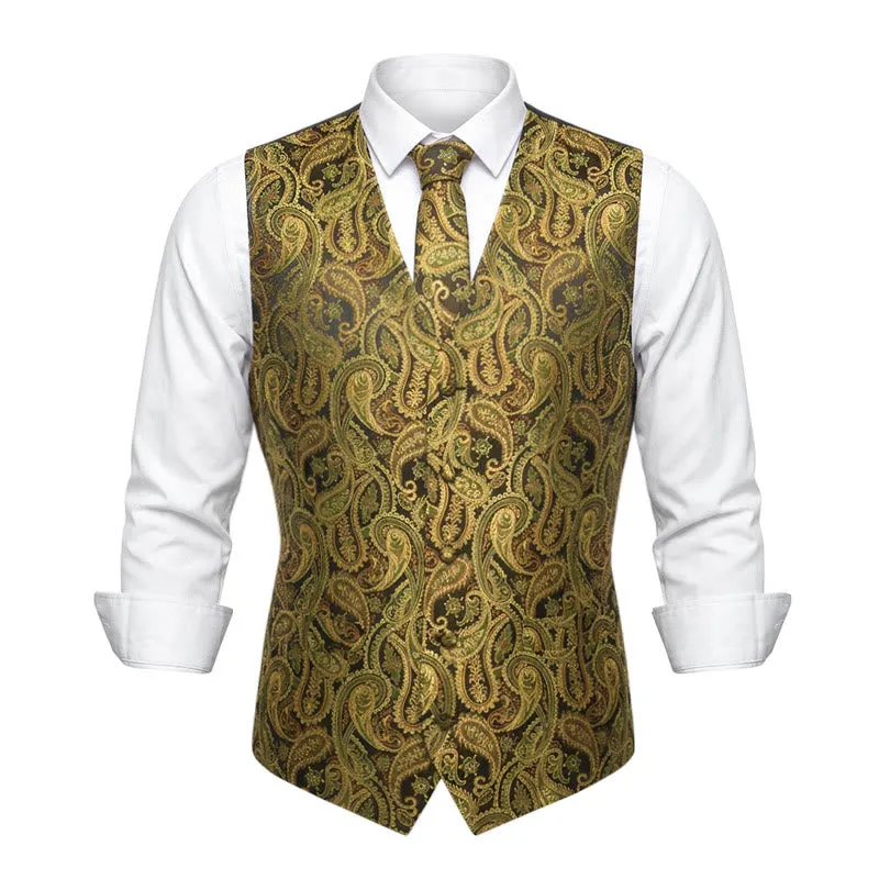 3Pcs Men's Fashion Jacquard Paisley Pattern Vest Set sold by FloralTrip product image thumbnail 2