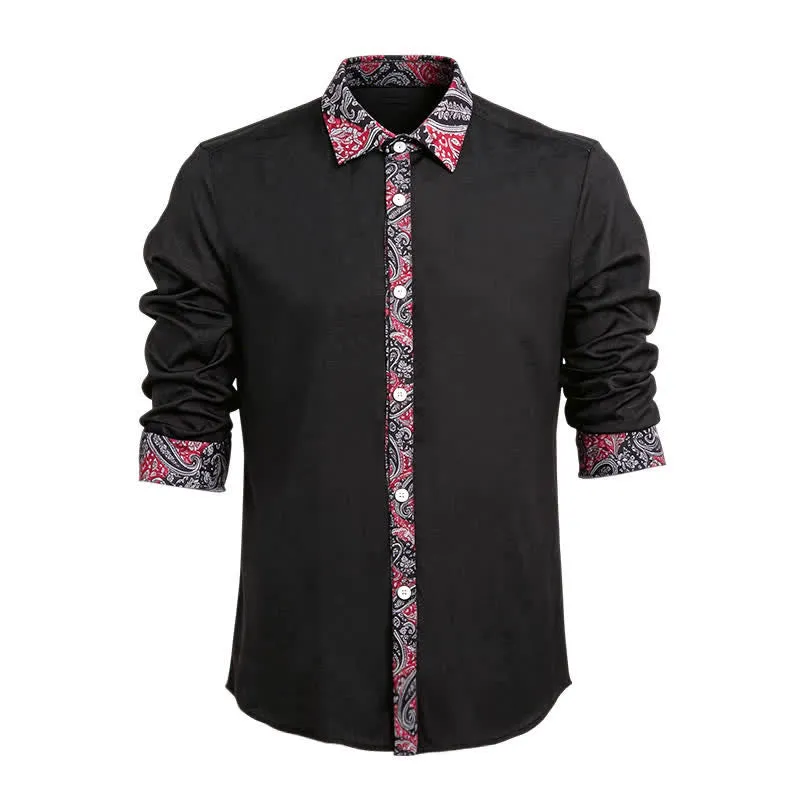 Men's Black Red & Grey Paisley Pattern Contrast Collar Dress Shirt made by FloralTrip