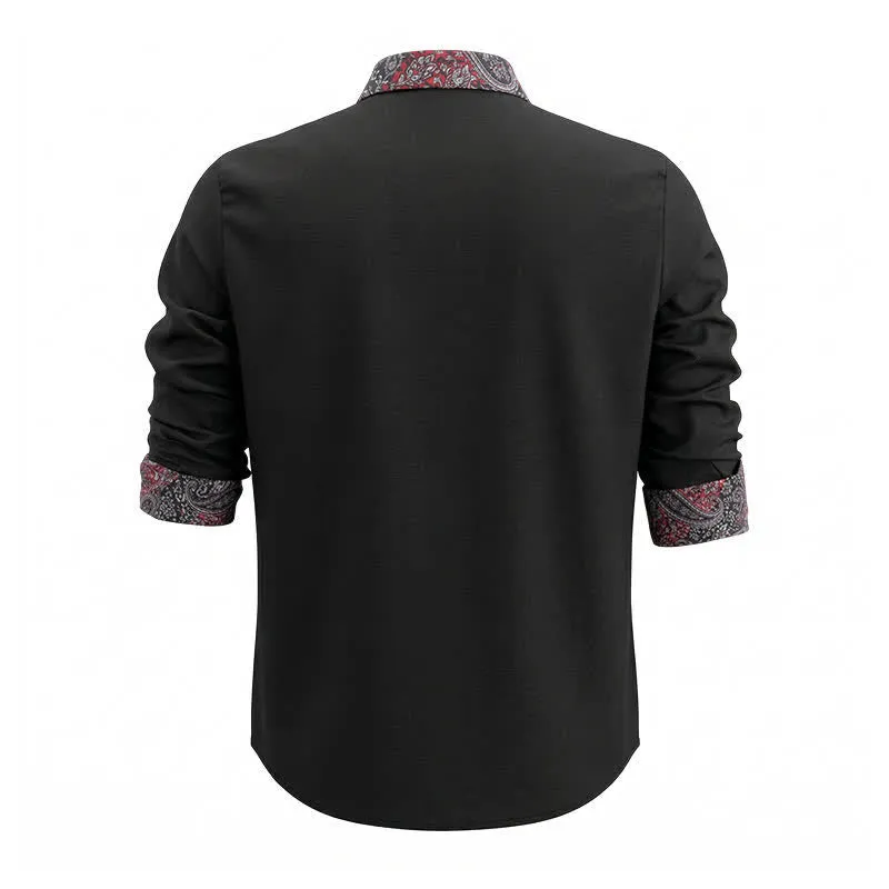 Men's Black Red & Grey Paisley Pattern Contrast Collar Dress Shirt sold by FloralTrip product image thumbnail 5
