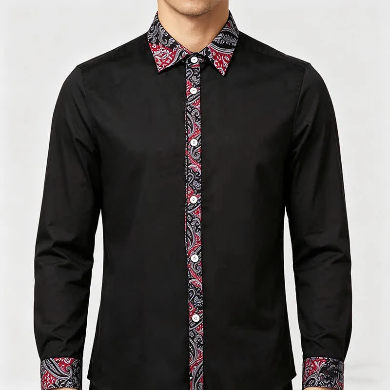 Men's Black Red & Grey Paisley Pattern Contrast Collar Dress Shirt sold by FloralTrip product image thumbnail 3