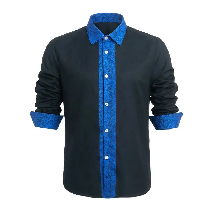 Men's Black Blue Paisley Pattern Contrast Collar Dress Shirt made by FloralTrip