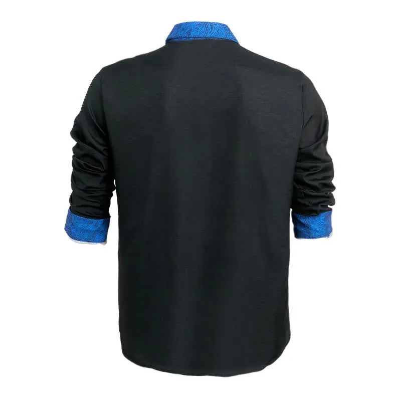 Men's Black Blue Paisley Pattern Contrast Collar Dress Shirt sold by FloralTrip product image thumbnail 5