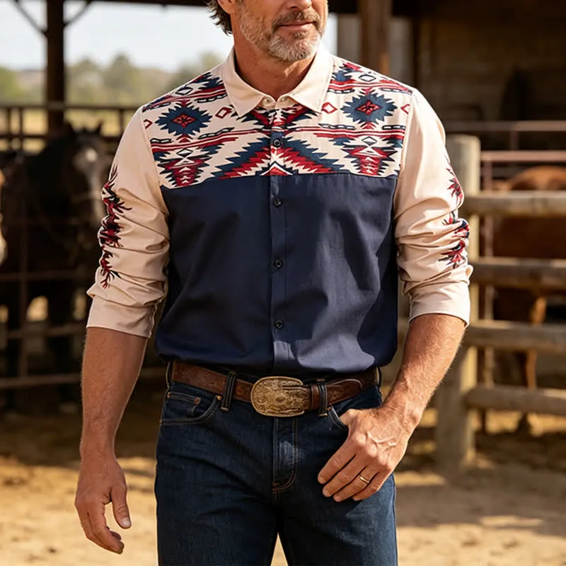 Men's Rugged Spirit Southwestern Aztec Print Western Shirt made by FloralTrip