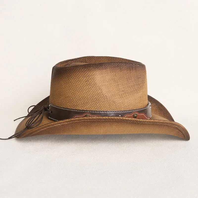 Vintage Bull Head Decorated Wide Brim Western Cowboy Straw Hat sold by FloralTrip product image thumbnail 5
