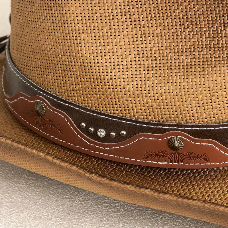 Vintage Bull Head Decorated Wide Brim Western Cowboy Straw Hat sold by FloralTrip product image thumbnail 4