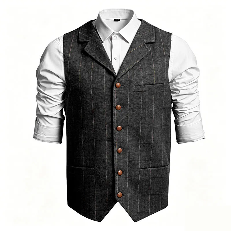 Men's Lapel Collar Plaid Single Breasted Suit Vest sold by FloralTrip product image thumbnail 4
