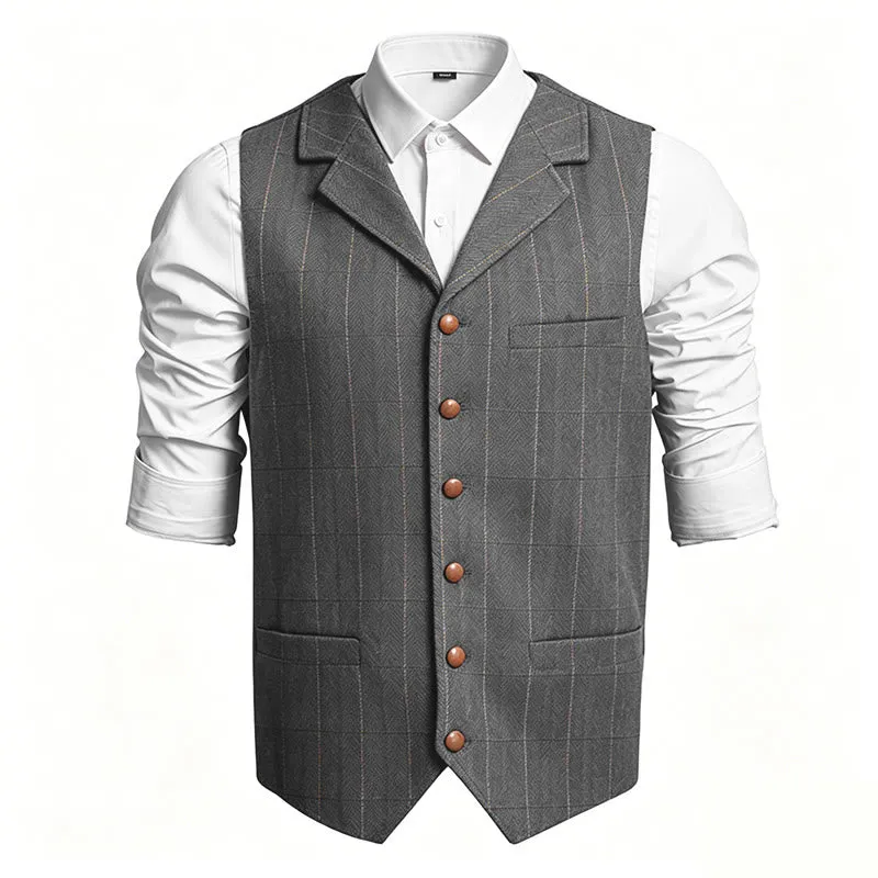 Men's Lapel Collar Plaid Single Breasted Suit Vest made by FloralTrip