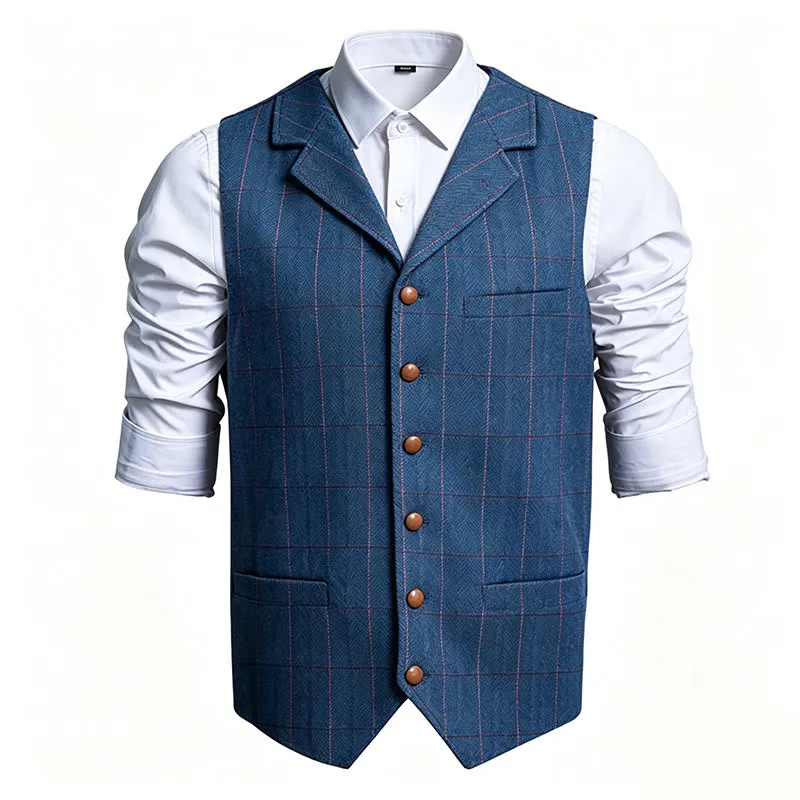 Men's Lapel Collar Plaid Single Breasted Suit Vest sold by FloralTrip product image thumbnail 2