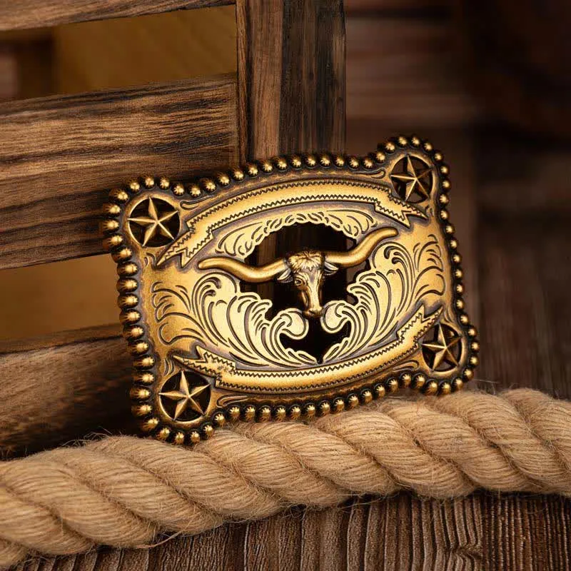 Men's Texas Longhorn Star Hollow Out DIY Buckle Leather Belt made by FloralTrip