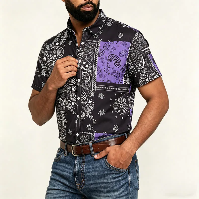 Men's Streetwear Black & Purple Paisley Print Shirt sold by FloralTrip product image thumbnail 4