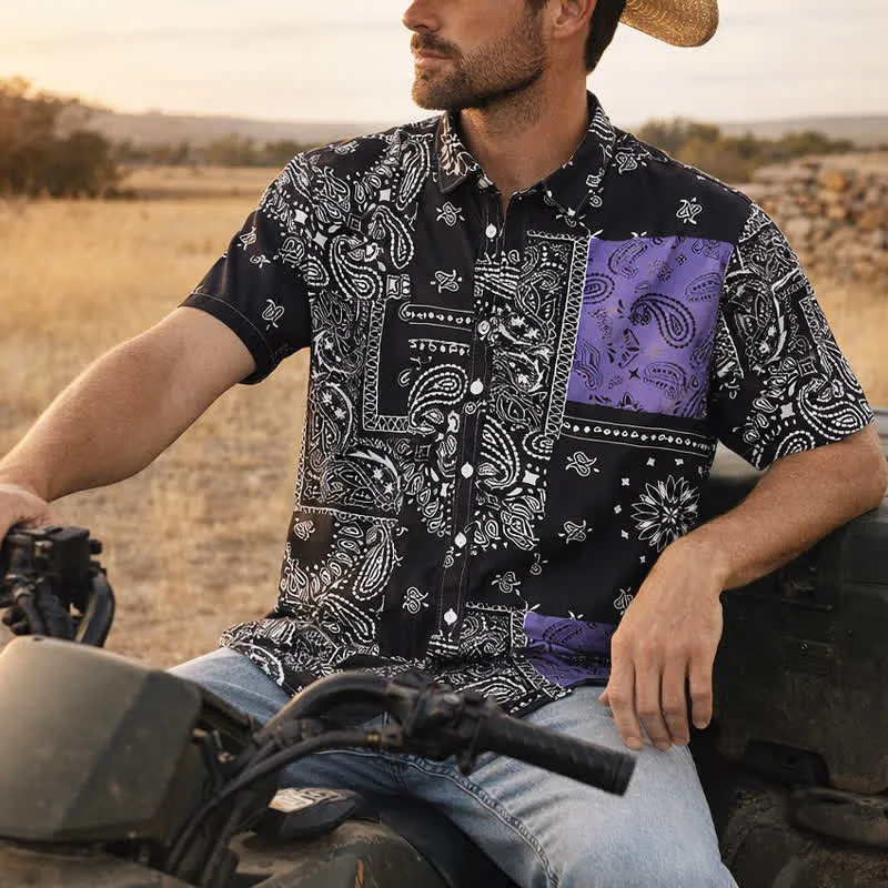 Men's Streetwear Black & Purple Paisley Print Shirt made by FloralTrip