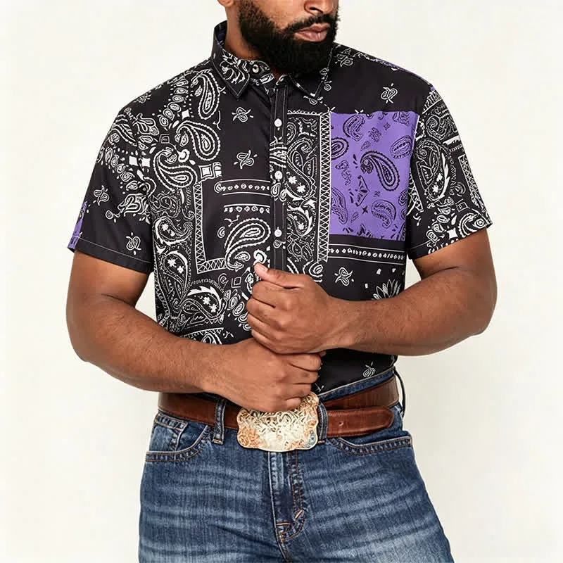 Men's Streetwear Black & Purple Paisley Print Shirt sold by FloralTrip product image thumbnail 2