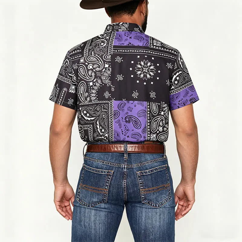 Men's Streetwear Black & Purple Paisley Print Shirt sold by FloralTrip product image thumbnail 3
