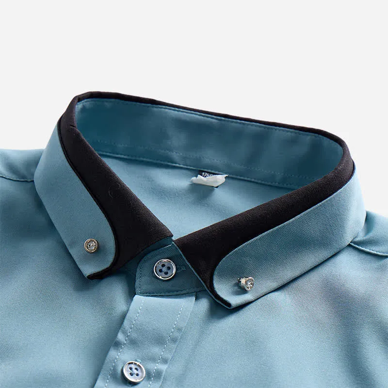 Men's Solid Collar Contrast Black Collar Dress Shirt sold by FloralTrip product image thumbnail 4