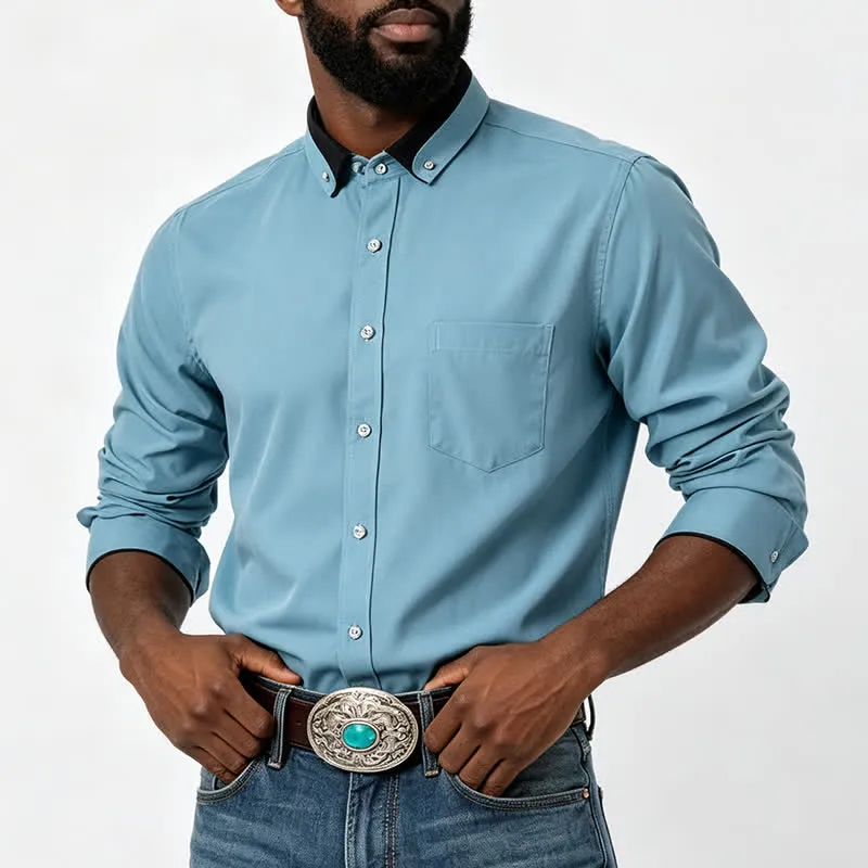 Men's Solid Collar Contrast Black Collar Dress Shirt sold by FloralTrip product image thumbnail 2